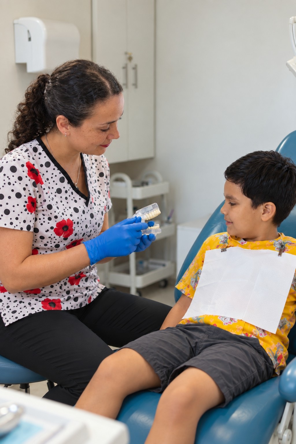 Dra. Alejandra Rodríguez atendiendo a un niño